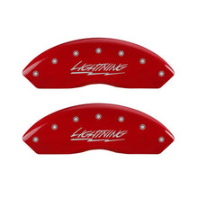 Load image into Gallery viewer, MGP 4 Caliper Covers Engraved Front & Rear Lightning Red finish silver ch Caliper Covers MGP