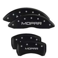 Load image into Gallery viewer, MGP 4 Caliper Covers Engraved Front & Rear MOPAR Black finish silver ch Caliper Covers MGP