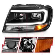 Load image into Gallery viewer, ANZO 99-04 Jeep Grand Cherokee Crystal Headlights - w/ Light Bar Black Housing Headlights ANZO