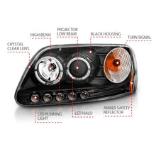 Load image into Gallery viewer, ANZO 1997.5-2003 Ford F-150 Projector Headlights w/ Halo and LED Black 1pc Headlights ANZO