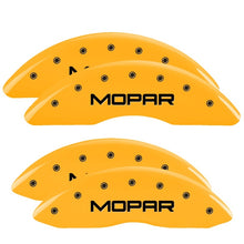 Load image into Gallery viewer, MGP 4 Caliper Covers Engraved Front & Rear MOPAR Yellow finish black ch Caliper Covers MGP