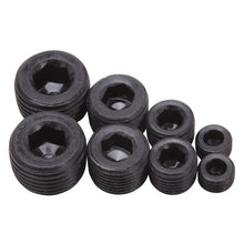 Load image into Gallery viewer, Edelbrock Fittings Pipe Plug Kit Internal Allen Head 1/8In 1/4In 3/8In 1/2In NPT Set of 8 Black Fittings Edelbrock