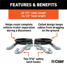 Load image into Gallery viewer, RockJock Curt Towing Safety Cable Kit 44 1/2in Long w/ 2 Snap Hooks 5000lbs 2-Pack Tow Bars RockJock
