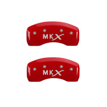 Load image into Gallery viewer, MGP 4 Caliper Covers Engraved Front Lincoln Engraved Rear MKX Red finish silver ch Caliper Covers MGP