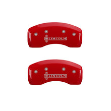 Load image into Gallery viewer, MGP 4 Caliper Covers Engraved Front & Rear Lincoln Red Finish Silver Char 2019 Lincoln Continental Caliper Covers MGP