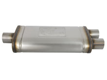Load image into Gallery viewer, aFe MACHForce XP SS Muffler 2.5in Center Inlet / 2.5in Dual Outlets 18in L x 9in W x 4in H Body Muffler aFe