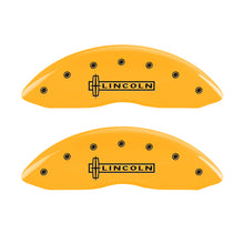 Load image into Gallery viewer, MGP 4 Caliper Covers Engraved Front Lincoln Rear Star Logo Yellow Finish Black Char 2017 Lincoln MKZ Caliper Covers MGP