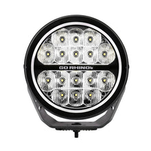 Load image into Gallery viewer, Go Rhino Xplor Blackout Series Round LED Spot Light Beam w/DRL (Surface/Thread Stud Mnt) 7in. - Blk Light Bars & Cubes Go Rhino