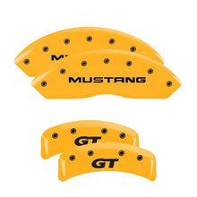 Load image into Gallery viewer, MGP 4 Caliper Covers Engraved Front Mustang Rear Sn95/Gt Yellow Finish Black Char 2001 Ford Mustang Caliper Covers MGP