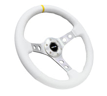 Load image into Gallery viewer, NRG Reinforced Steering Wheel (350mm / 3in. Deep) Wht Leather w/Silver Spoke & Single Yellow Mark Steering Wheels NRG