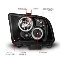 Load image into Gallery viewer, ANZO 2005-2009 Ford Mustang Projector Headlights w/ Halo Black Headlights ANZO
