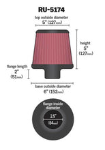Load image into Gallery viewer, K&N Universal Rubber Filter-Round Tapered 2.5in Flange ID x 6in Base OD x 5in Top OD x 5in Height Air Filters - Universal Fit K&N Engineering