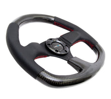 Load image into Gallery viewer, NRG Carbon Fiber Steering Wheel (320mm) Flat Bottom & Leather Trim w/Red Stitching Steering Wheels NRG