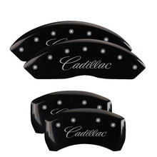 Load image into Gallery viewer, MGP 4 Caliper Covers Engraved Front Cursive/Cadillac Engraved Rear CTS Black finish silver ch Caliper Covers MGP