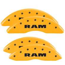Load image into Gallery viewer, MGP 4 Caliper Covers Engraved Front & Rear RAM Yellow finish black ch Caliper Covers MGP