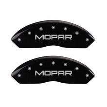 Load image into Gallery viewer, MGP 4 Caliper Covers Engraved Front & Rear MOPAR Black finish silver ch Caliper Covers MGP