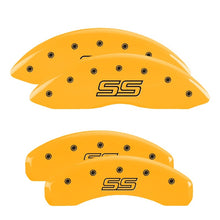 Load image into Gallery viewer, MGP 4 Caliper Covers Engraved Front & Rear Trailblazer SS Yellow Finish Black Char 2004 Chevy SSR Caliper Covers MGP
