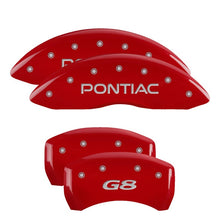 Load image into Gallery viewer, MGP 4 Caliper Covers Engraved Front Pontiac Engraved Rear G8 Red finish silver ch Caliper Covers MGP