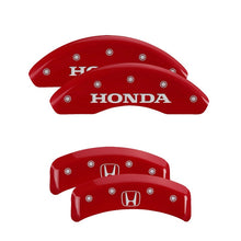 Load image into Gallery viewer, MGP 4 Caliper Covers Engraved Front Honda Engraved Rear H Logo Red finish silver ch Caliper Covers MGP