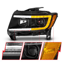 Load image into Gallery viewer, ANZO 11-13 Jeep Grand Cherokee (Factory Halogen Only) Projector Headlights w/Light Bar Swtchbk Black Headlights ANZO