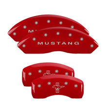 Load image into Gallery viewer, MGP 4 Caliper Covers Engraved Front Mustang Engraved Rear Bar & Pony Red finish silver ch Caliper Covers MGP