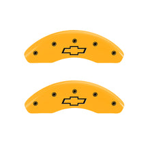 Load image into Gallery viewer, MGP 4 Caliper Covers Engraved Front & Rear Bowtie Yellow finish black ch Caliper Covers MGP