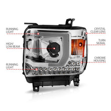 Load image into Gallery viewer, ANZO 14-15 GMC Sierra 1500/2500HD/3500HD Plank Style Projector Headlight - Chrome Housing Headlights ANZO