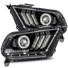 Load image into Gallery viewer, AlphaRex 10-12 Ford Mustang LUXX LED Proj Headlights Plank Style Black w/Activ Light/Seq Signal Headlights AlphaRex