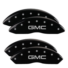 Load image into Gallery viewer, MGP 4 Caliper Covers Engraved Front & Rear GM Style/Hybrid Black finish silver ch Caliper Covers MGP