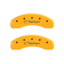Load image into Gallery viewer, MGP 4 Caliper Covers Engraved Front & Rear Cursive/Challenger Yellow finish black ch Caliper Covers MGP