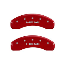 Load image into Gallery viewer, MGP 4 Caliper Covers Engraved Front & Rear Hemi Red finish silver ch Caliper Covers MGP