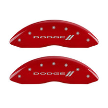 Load image into Gallery viewer, MGP 4 Caliper Covers Engraved Front & Rear With stripes/Dodge Red finish silver ch Caliper Covers MGP