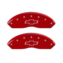 Load image into Gallery viewer, MGP Front set 2 Caliper Covers Engraved Front Bowtie Red finish silver ch Caliper Covers MGP