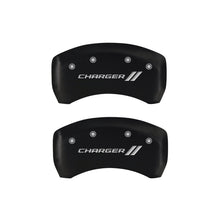 Load image into Gallery viewer, MGP 4 Caliper Covers Engraved Front & Rear With stripes/Charger Red finish silver ch Caliper Covers MGP