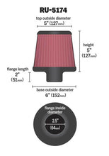 Load image into Gallery viewer, K&N Universal Rubber Filter-Round Tapered 2.5in Flange ID x 6in Base OD x 5in Top OD x 5in Height Air Filters - Universal Fit K&N Engineering