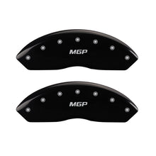 Load image into Gallery viewer, MGP Front set 2 Caliper Covers Engraved Front MGP Black finish silver ch Caliper Covers MGP