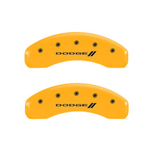 Load image into Gallery viewer, MGP 4 Caliper Covers Engraved F & R w/ Stripes/Dodge Yellow Finish Black Char 2008 Dodge Durango Caliper Covers MGP