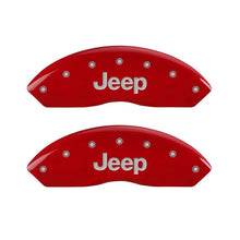 Load image into Gallery viewer, MGP 4 Caliper Covers Engraved Front & Rear JEEP Red finish silver ch Caliper Covers MGP