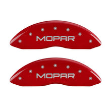 Load image into Gallery viewer, MGP 4 Caliper Covers Engraved Front & Rear MOPAR Red finish silver ch Caliper Covers MGP