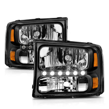 Load image into Gallery viewer, ANZO 2000-2004 Ford Excursion Crystal Headlights Black w/ LED 1pc Headlights ANZO