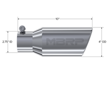 Load image into Gallery viewer, MBRP Universal Tip 4in OD 2.75in Inlet 10in Length Angled Rolled End T304 Steel Tubing MBRP