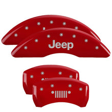 Load image into Gallery viewer, MGP 4 Caliper Covers Engraved Front & Rear MOPAR Red finish silver ch Caliper Covers MGP