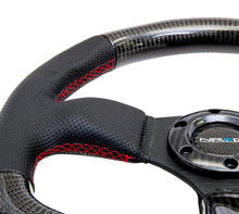 Load image into Gallery viewer, NRG Carbon Fiber Steering Wheel (320mm) Flat Bottom & Leather Trim w/Red Stitching Steering Wheels NRG