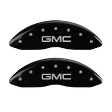 Load image into Gallery viewer, MGP Front set 2 Caliper Covers Engraved Front GMC Black finish silver ch Caliper Covers MGP