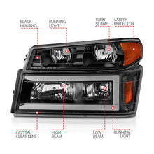 Load image into Gallery viewer, ANZO 04-12 GM Colorado/Canyon/I-Series Crystal Headlights - w/ Light Bar Black Housing 4pcs Headlights ANZO