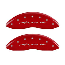 Load image into Gallery viewer, MGP 4 Caliper Covers Engraved Front & Rear Avalanche Red finish silver ch Caliper Covers MGP