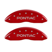 Load image into Gallery viewer, MGP 4 Caliper Covers Engraved Front Pontiac Engraved Rear GXP Red finish silver ch Caliper Covers MGP