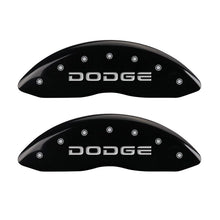 Load image into Gallery viewer, MGP 4 Caliper Covers Engraved Front & Rear Broken D/Dodge Black finish silver ch Caliper Covers MGP