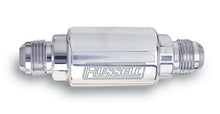 Load image into Gallery viewer, Russell Performance Polished Alum. (3-1/4in Length 1-1/4in dia. -8 x 3/8in male NPT inlet/outlet) Fuel Filters Russell