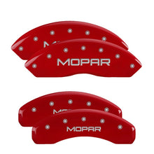 Load image into Gallery viewer, MGP 4 Caliper Covers Engraved Front & Rear MOPAR Red finish silver ch Caliper Covers MGP
